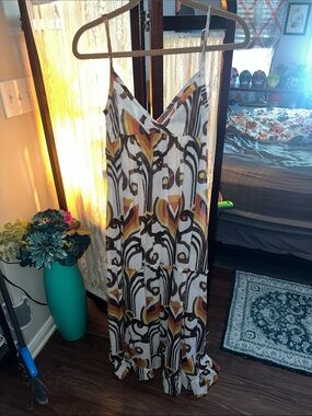 Bohemian Print Maxi Dress in White and Brown